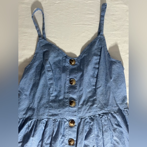 Blushmark Denim Midi Blue Dress Spaghetti Straps Stretchy Back Size Large - Picture 2 of 9